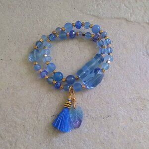 Blue & Gold Wrap Bracelet ~ 6.5" Wrist ~ Chic Boho BeachycSummer Vacay Jewelry